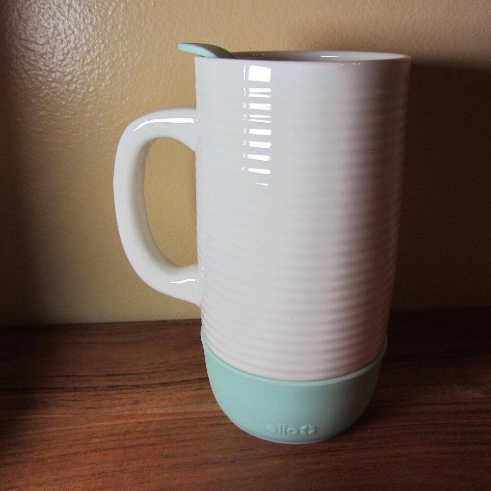 *BOGO mugs* 22 oz ello ceramic travel mug aqua white (W3937)